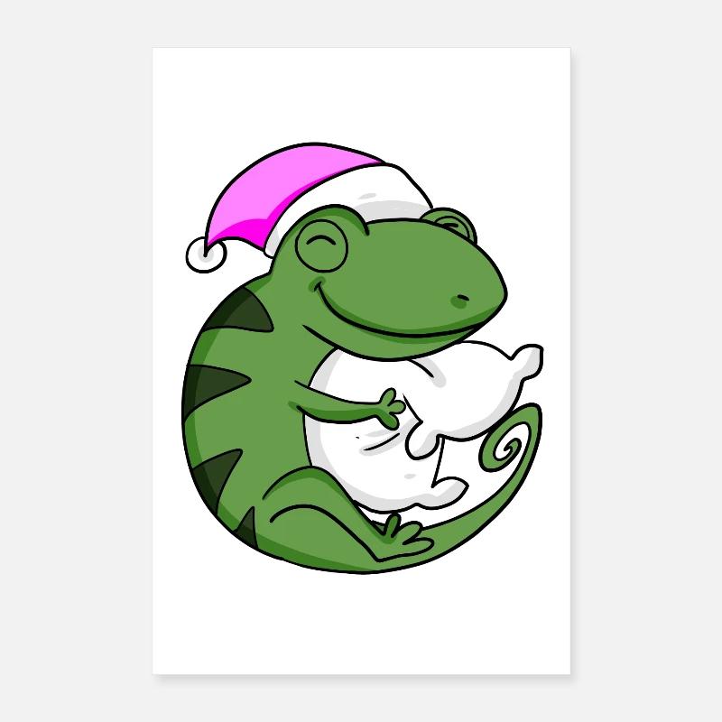 Caméléon avec oreiller et bonnet de couchage Poster 40 x 60 cm