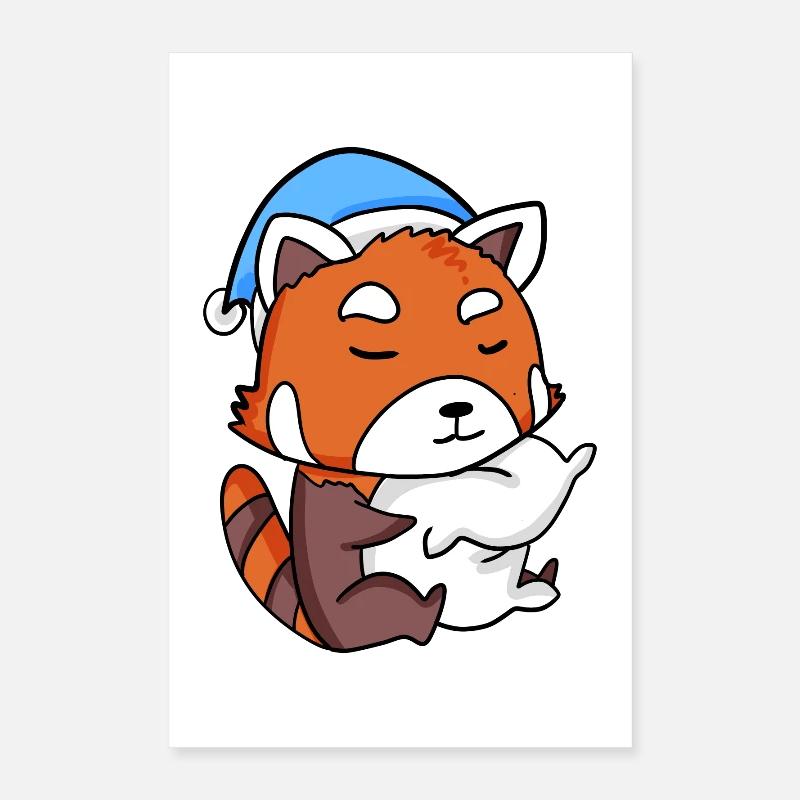 panda roux avec oreiller et bonnet de couchage Poster 40 x 60 cm