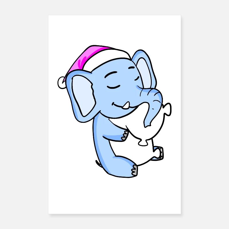 Éléphant avec oreiller et bonnet de couchage Poster 40 x 60 cm