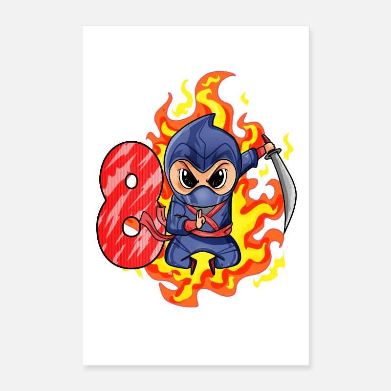 8th Birthday Boy 8 years old Ninja Poster 16" x 24" (40x60 cm)