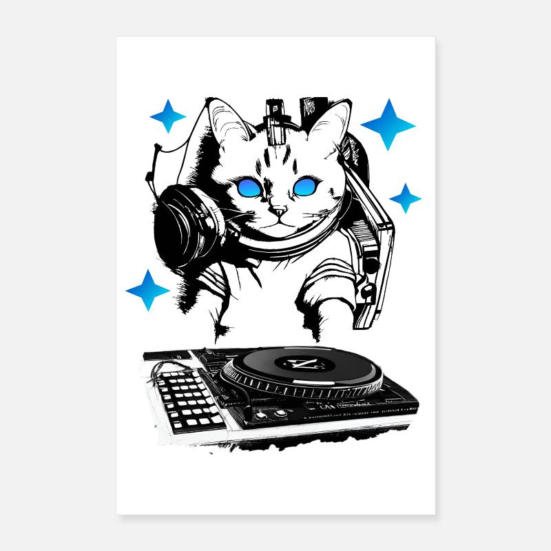 DJ cat avec table de mixage Poster 40 x 60 cm