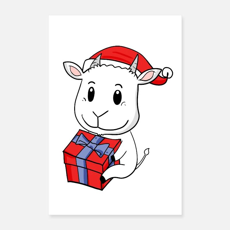 Bébé Chèvre de Noël avec cadeau Poster 40 x 60 cm