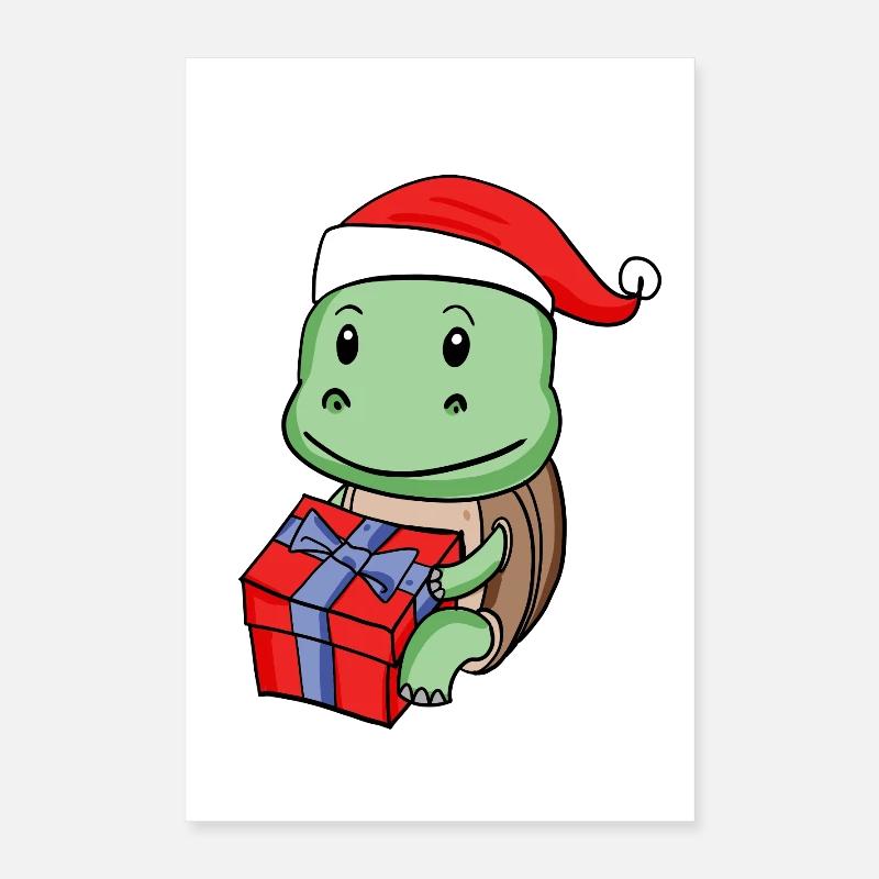 Bébé tortue de Noël avec cadeau Poster 40 x 60 cm