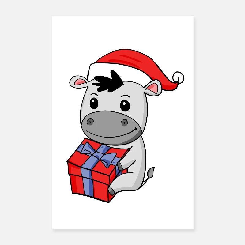 Bébé âne de Noël avec cadeau Poster 40 x 60 cm