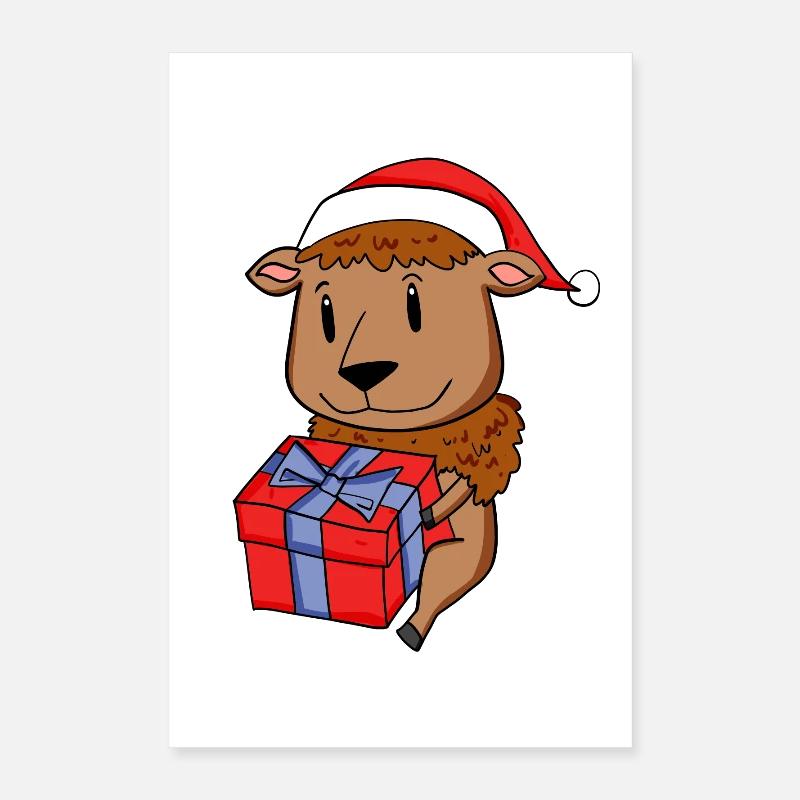 Bison de Noël Bébé avec cadeau Poster 40 x 60 cm