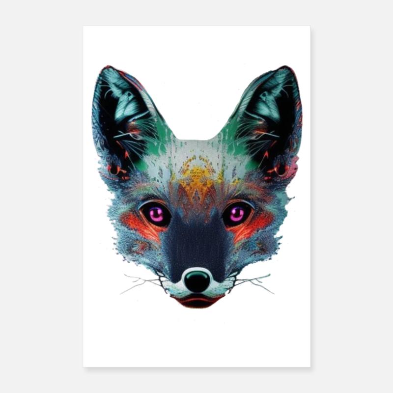 Neon Fox Head Art Poster 16" x 24" (40x60 cm)