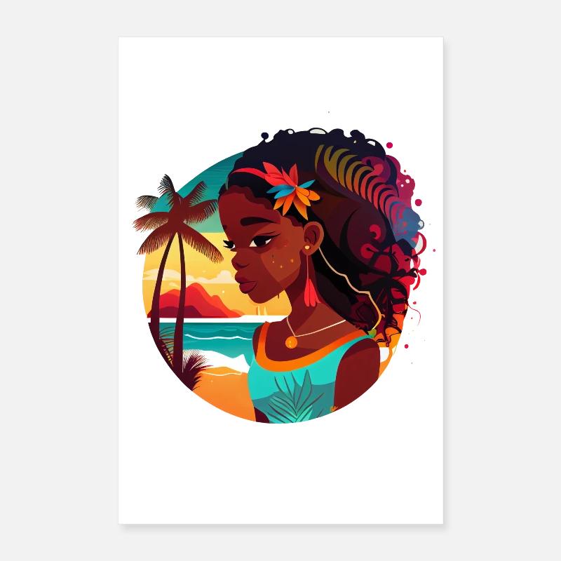 Beauté tropicale avec coucher de soleil Poster 40 x 60 cm