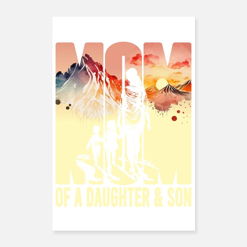 Mutter mit Tochter Sohn Muttertag Berge Mama Kind Poster 40x60 cm