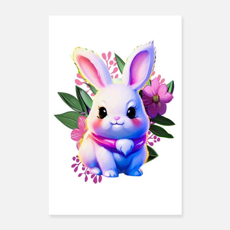 mignon lapin de Pâques floral avec des fleurs de Pâques Poster 40 x 60 cm