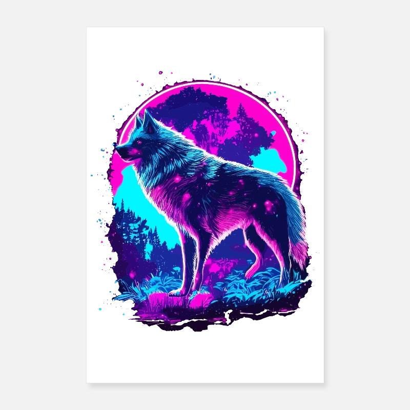 Wolf’s Art Synthwave Néon Psychédélique Poster 40 x 60 cm