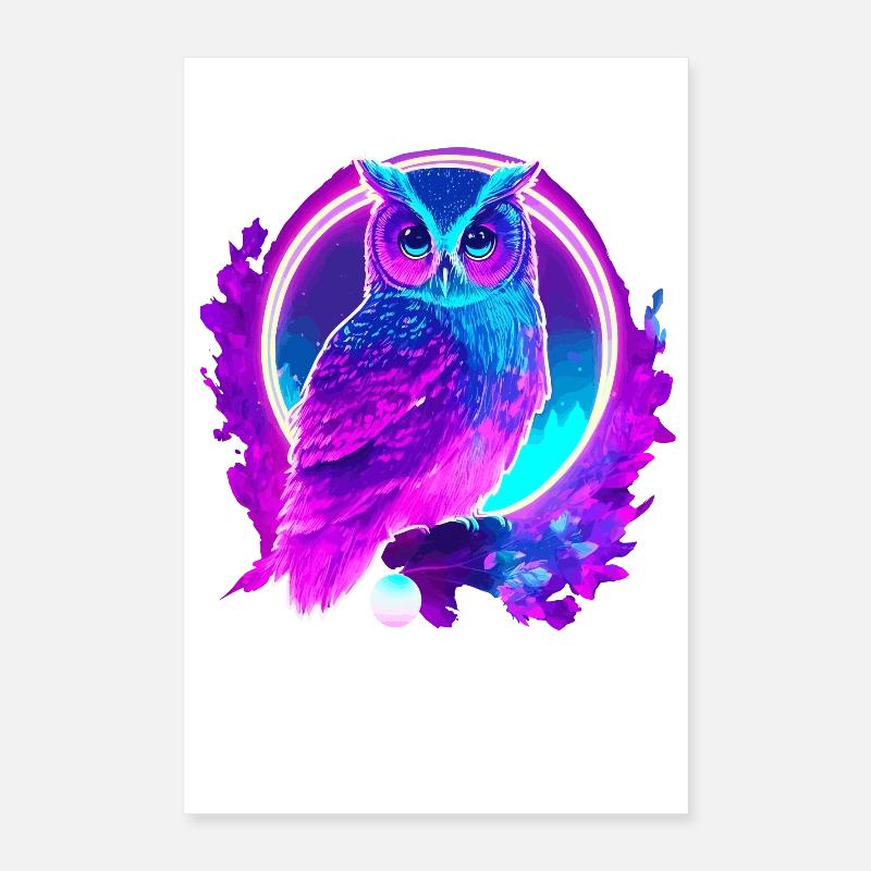 Owl Neon Moon Synthwave Poster 40 x 60 cm
