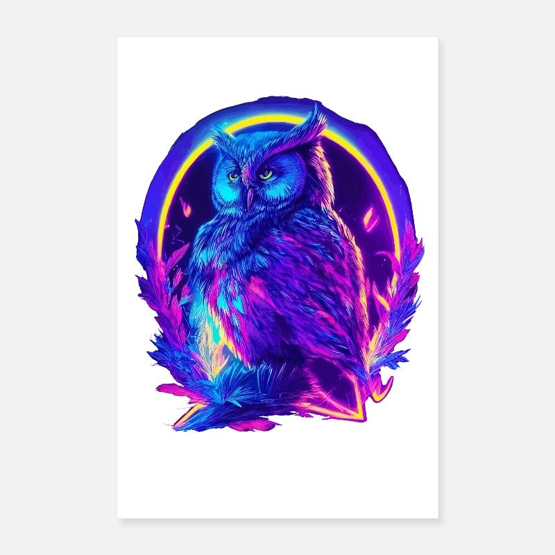 Mystisch leuchtende Eule Neon Synthwave Poster 40x60 cm