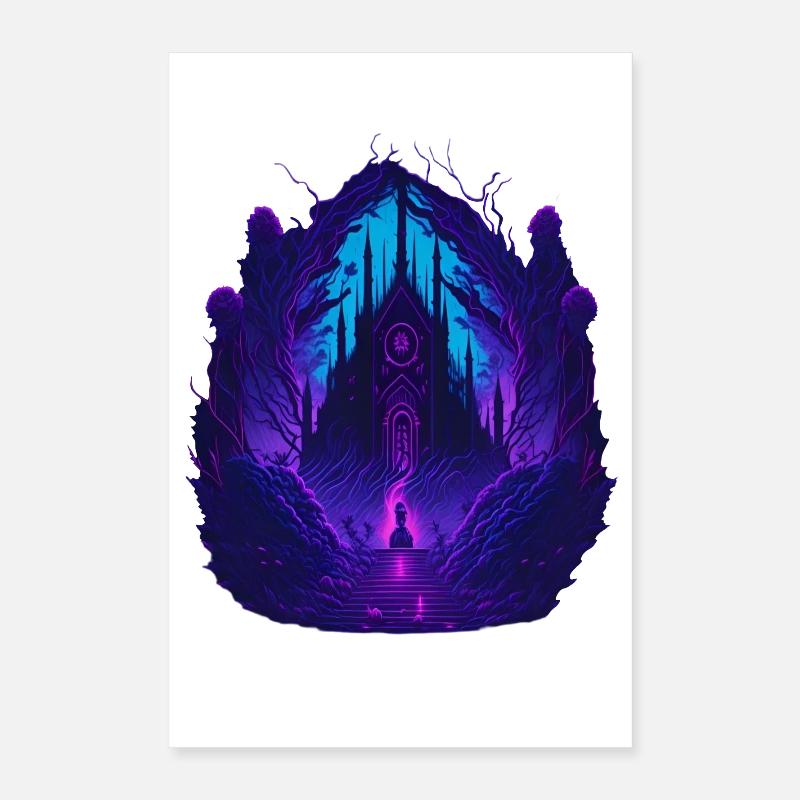 Église gothique néon Architecture gothique Poster 40 x 60 cm