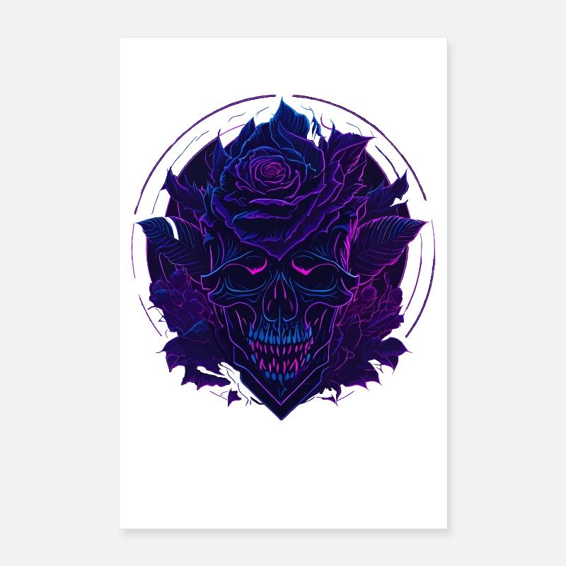 Neon Rosen Schädel EDM Poster 40x60 cm