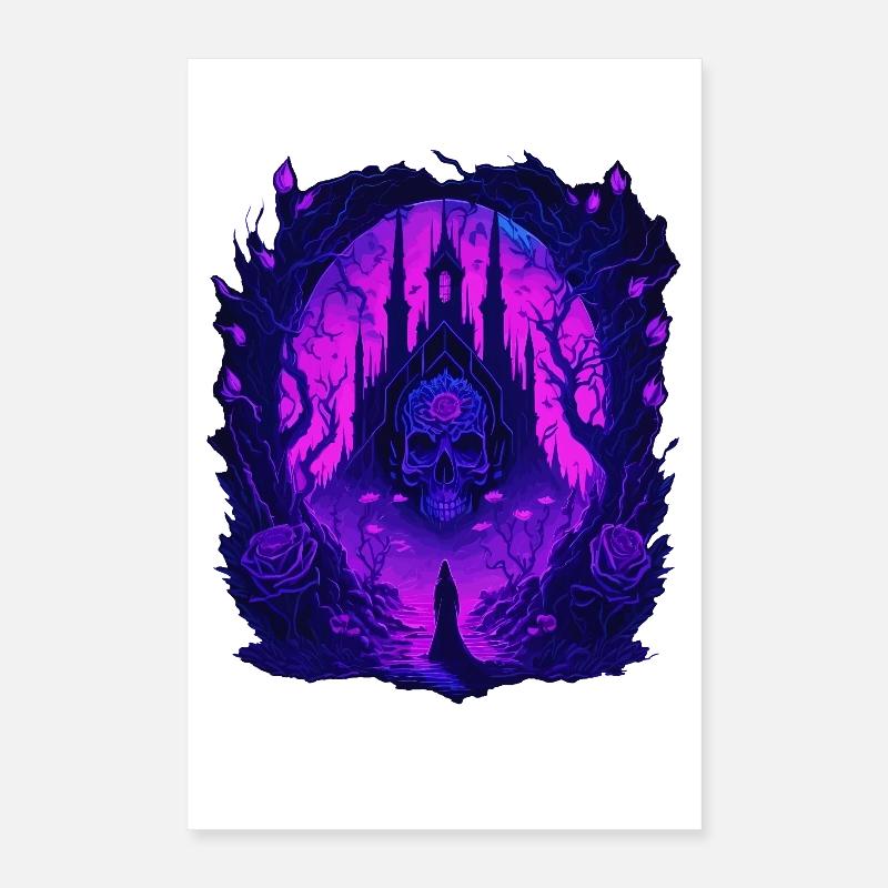 Neon Gothic Skull Architecture Poster 16" x 24" (40x60 cm)