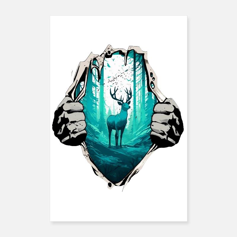 Hirsch und Wald unterm Shirt Poster 40x60 cm