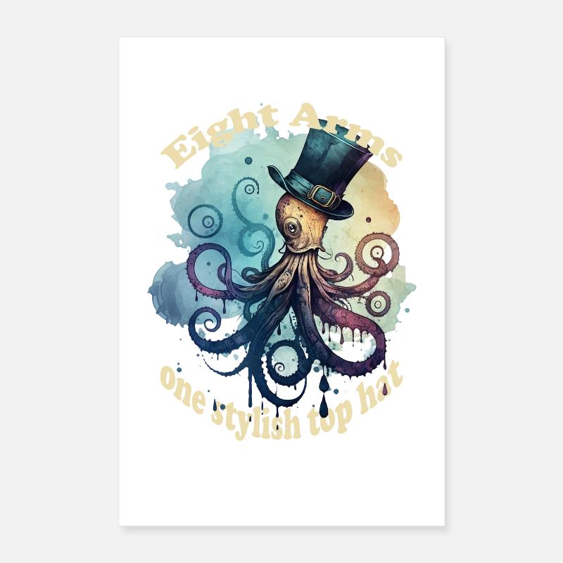 Acht Arme ein stylisher Hut Krake Poster 40x60 cm