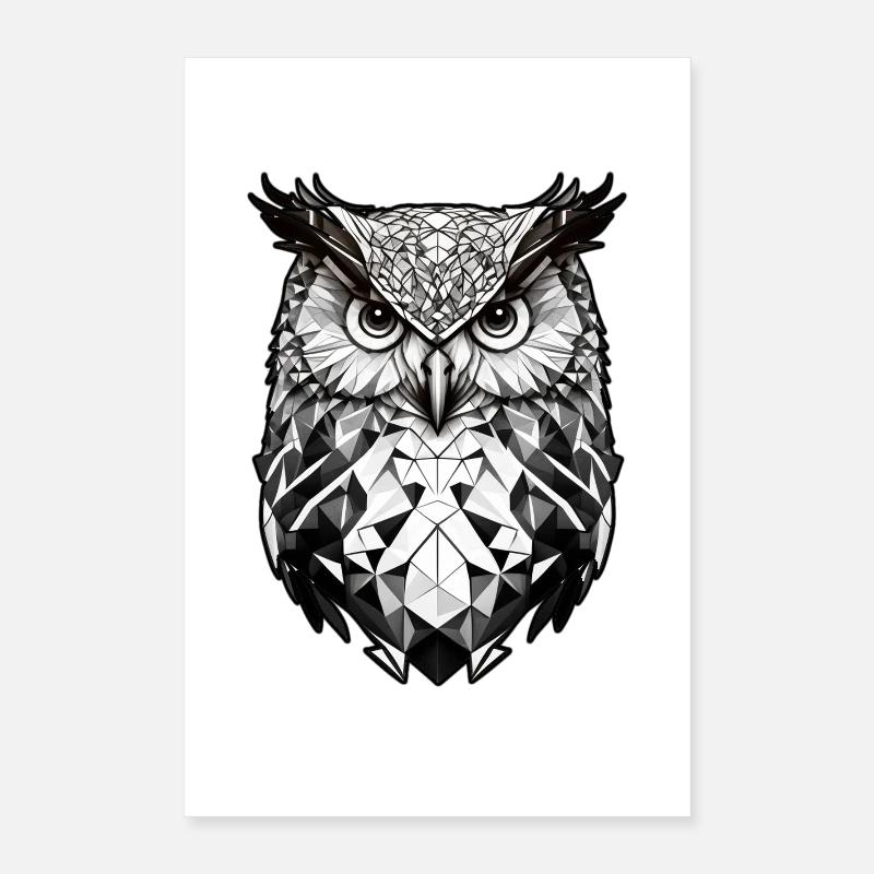Geometrischer Eulenkopf schwarz weiss Poster 40x60 cm