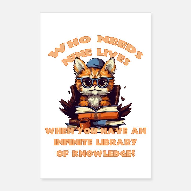 Chat avec beaucoup de livres Poster 40 x 60 cm
