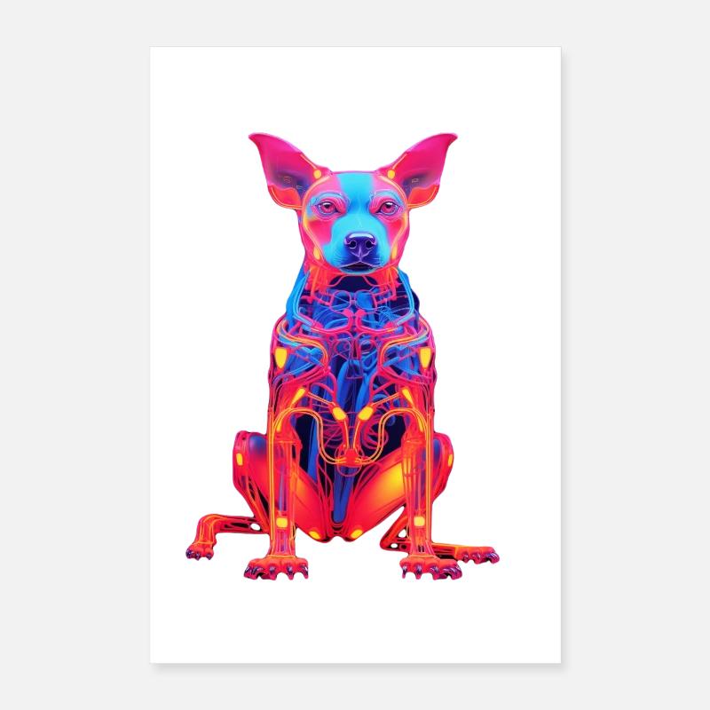 Neon Hund mit Tech-Design Poster 40x60 cm