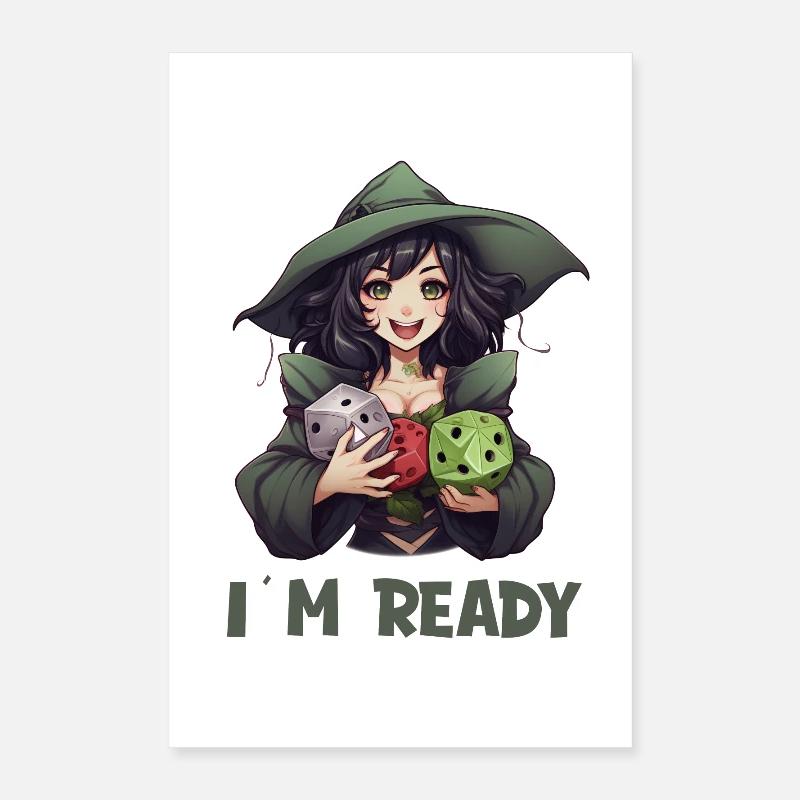 I Am Ready – Weiblicher RPG Held mit Würfel Poster 40x60 cm