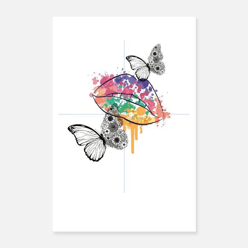 Regenbogen Kussmund Schmetterlinge Poster 40x60 cm