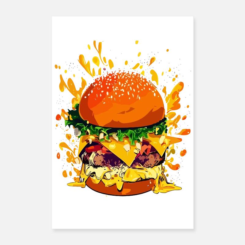 Cheeseburger extravagant avec éclaboussures de fromage Poster 40 x 60 cm