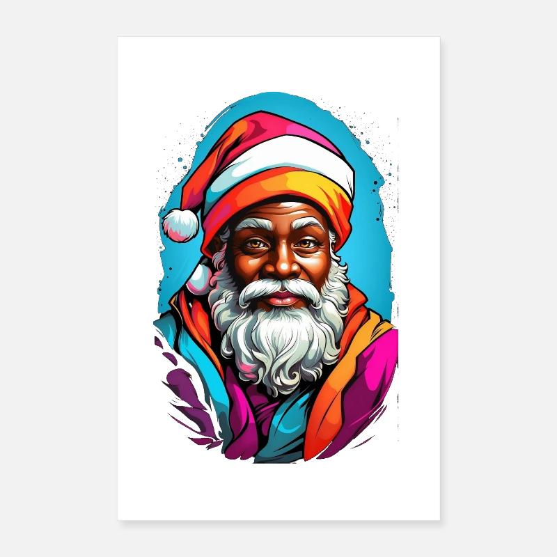Père Noël festif avec écharpe colorée Poster 40 x 60 cm