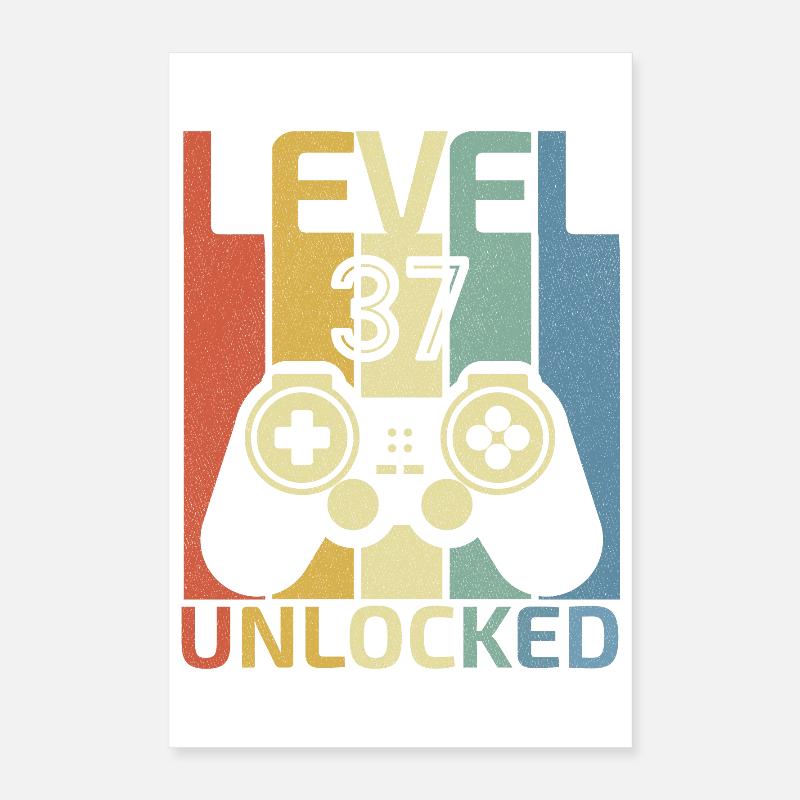 Level 37 freigeschaltet Lustiger Videospieler 37. Geburtstag Poster 40x60 cm
