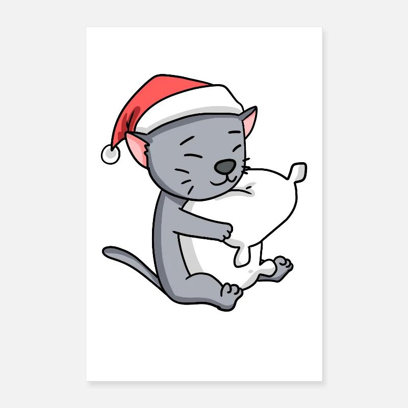Chat Mignon Korat Chat Fatigué Noël Poster 40 x 60 cm