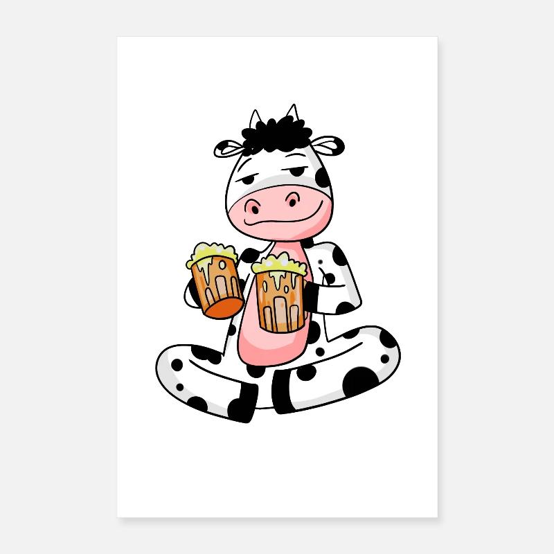 Kuh mit Bier Poster 40x60 cm