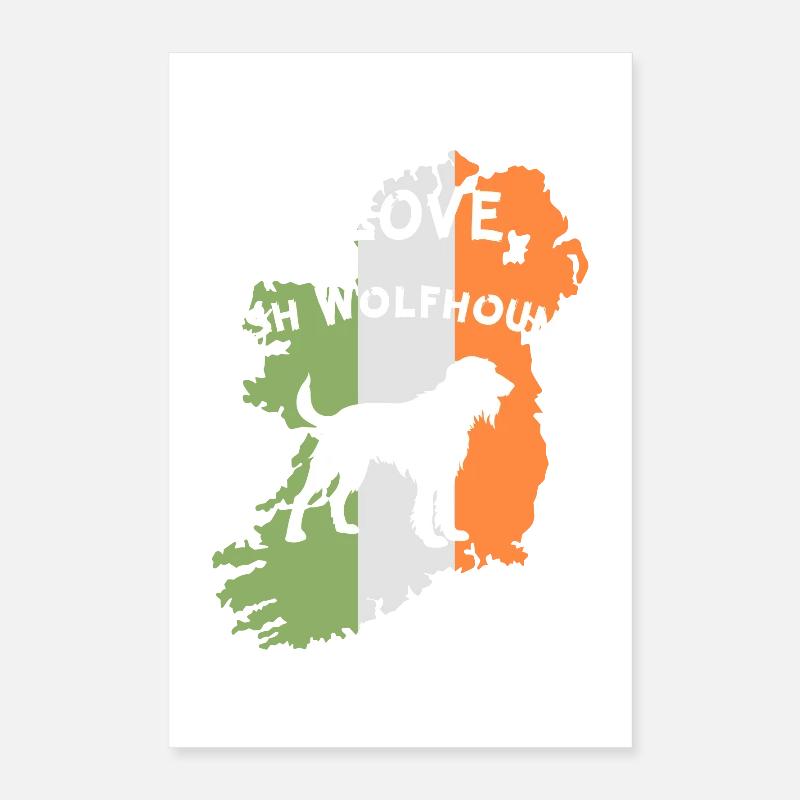 Irish Wolfhound Outline with Flag Motivation Poster 16" x 24" (40x60 cm)