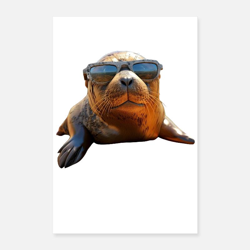 Phoque avec lunettes de soleil Phoque Morse Phoques mignons Poster 40 x 60 cm