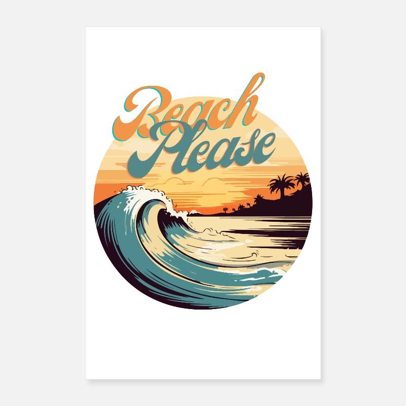 BeachPlease Retro Sunset Wave Poster 40x60 cm