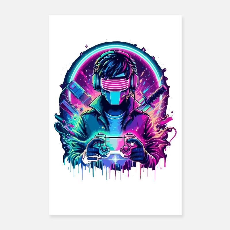 Neon Cyber Controller - Retro Gaming Power Poster 40x60 cm