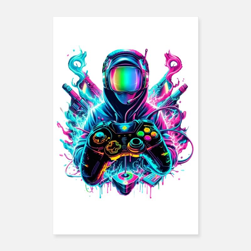 Gamer Synthwave Passionné de jeux Poster 40 x 60 cm