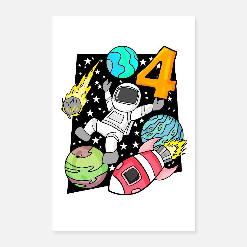4 Birthday Boy Astronaut Rocket Space Poster 16" x 24" (40x60 cm)