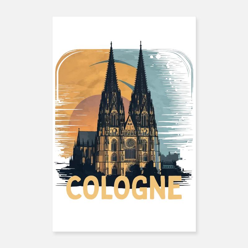 Cologne Cathedral Cologne Vintage Silhouette Cologne Skyline Poster 16" x 24" (40x60 cm)