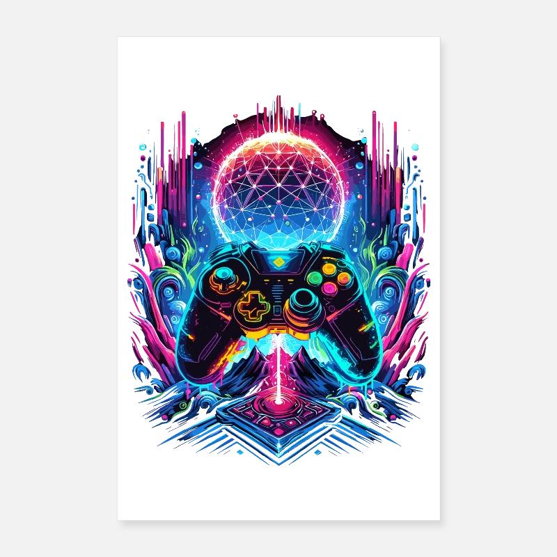 Manette de jeu Cyberpunk de Synthwave Poster 40 x 60 cm