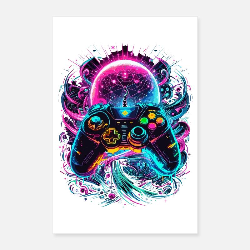 Manette de jeu Cyberpunk de Synthwave Poster 40 x 60 cm