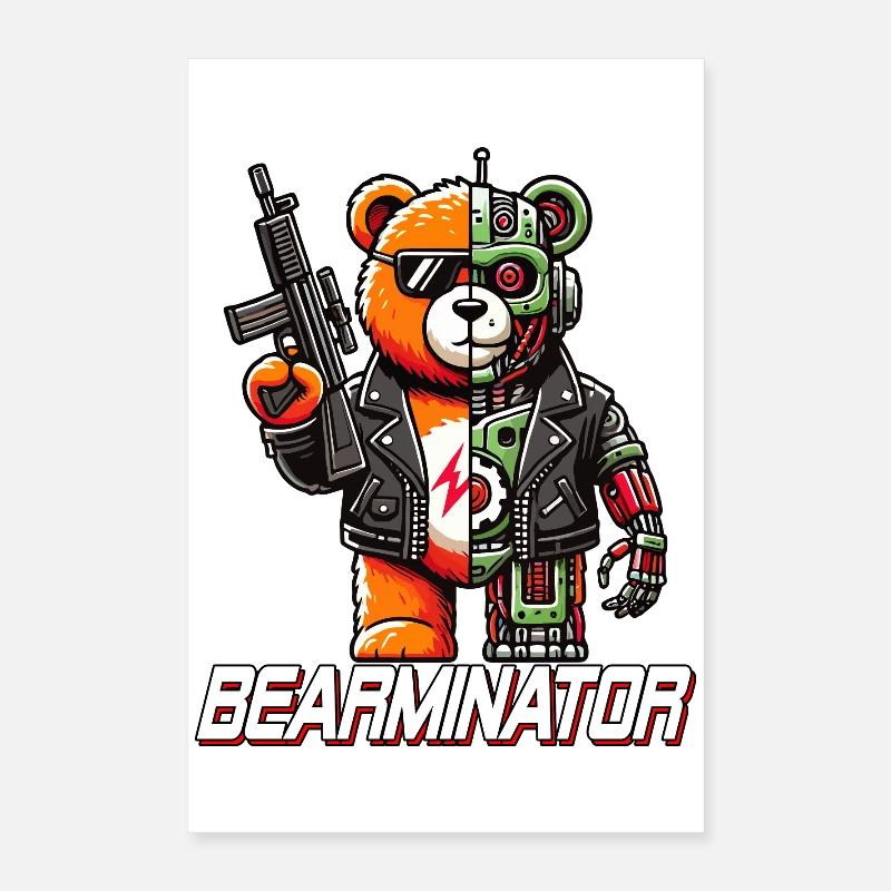 Bearminator Lustiger Cyborg Teddybär Design Poster 40x60 cm