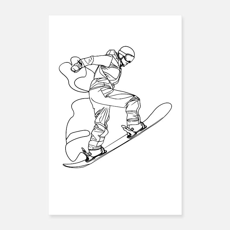 Dessin au trait du snowboarder Poster 40 x 60 cm