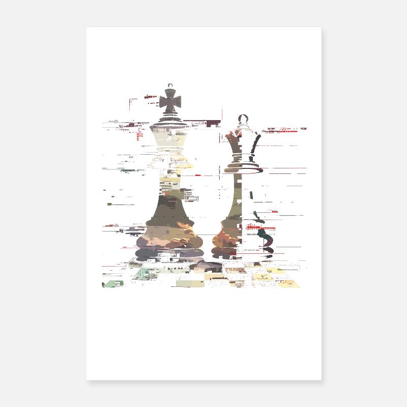 Graphique de la reine et du roi des échecs Poster 40 x 60 cm