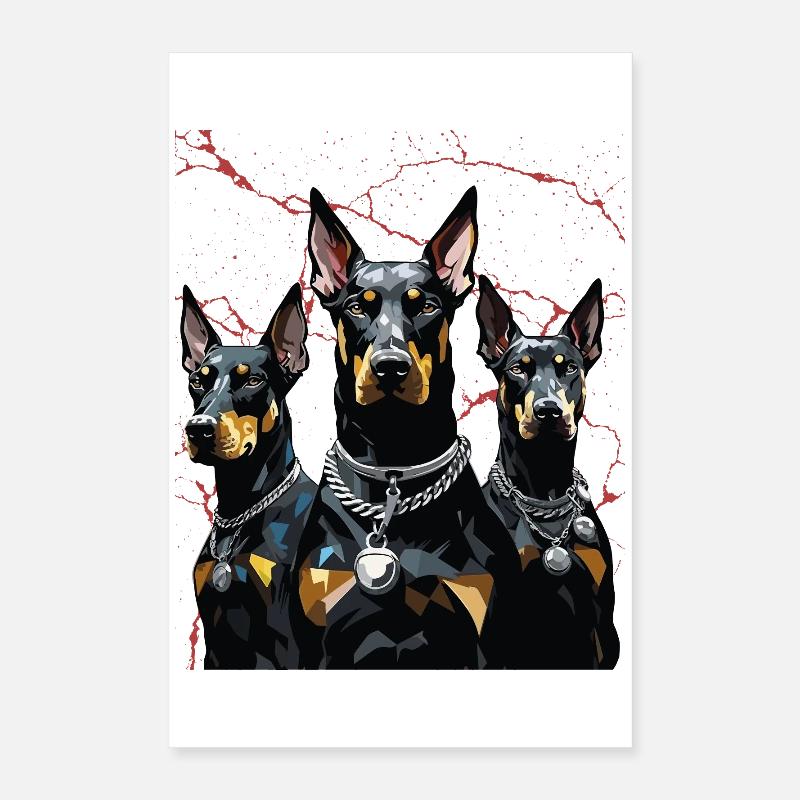 Dreifache Dobermann Geometrie Poster 40x60 cm