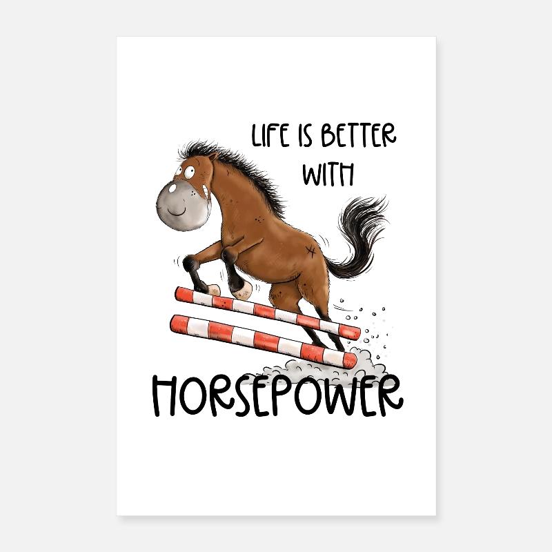 Witziges Springpferd Springreiten Tunier Pferd Poster 40x60 cm