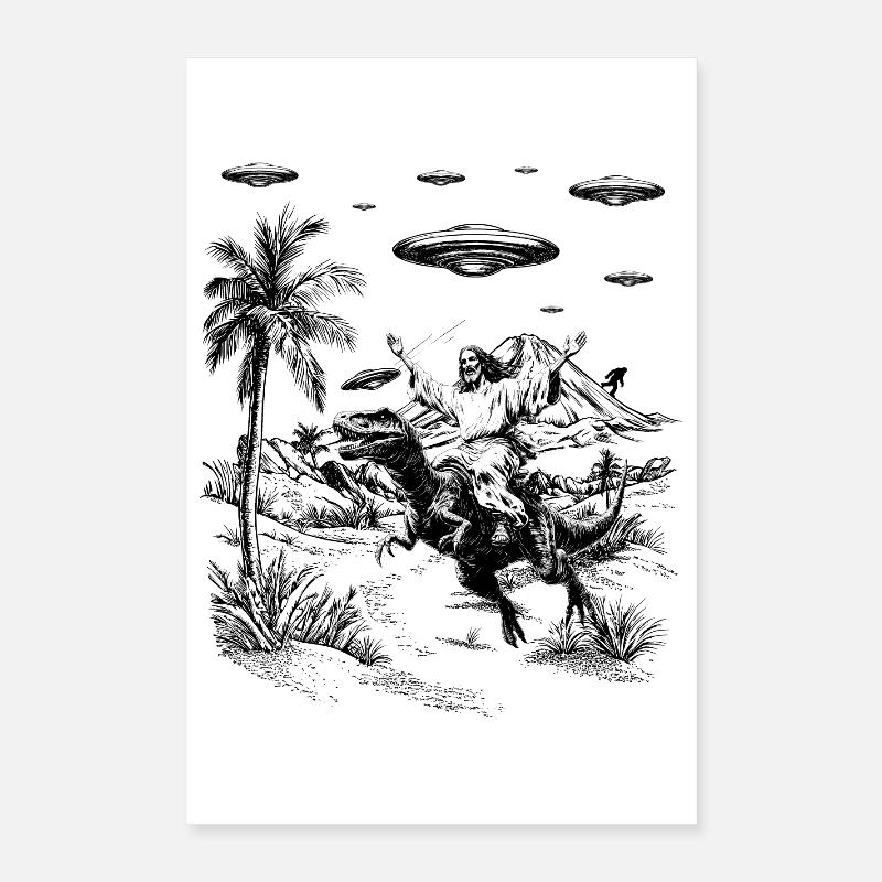 Jesus Dinosaurier Fantasy Humor Religion Meme Poster 40x60 cm
