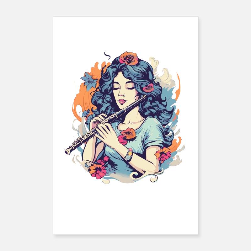 Flöte Mädchen Grafik Poster 40x60 cm