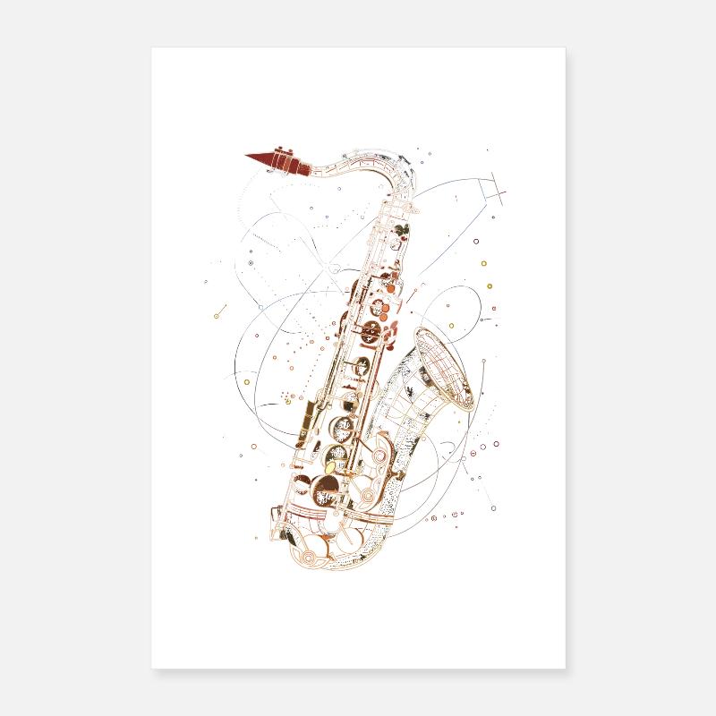 Dessin au trait de saxophone Poster 40 x 60 cm