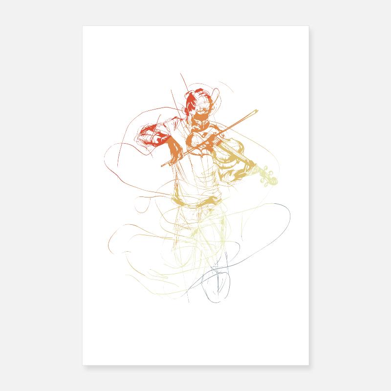 Vintage Violin Player Drawing Poster 16" x 24" (40x60 cm)