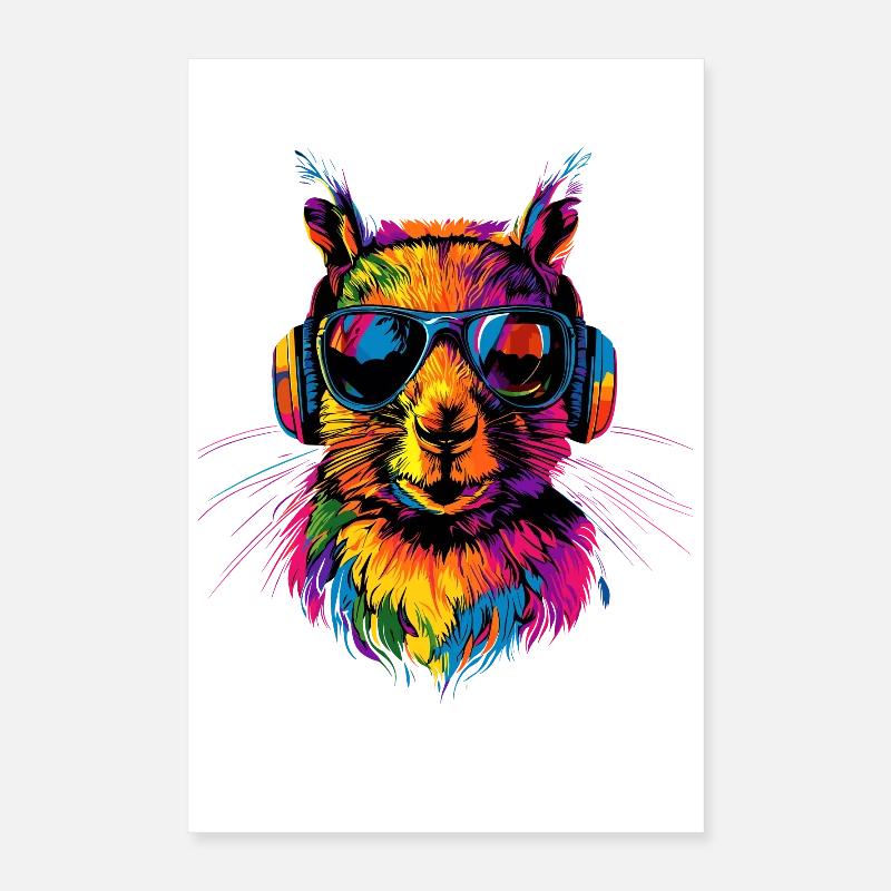 Eichhörnchen Kopfhörer Bunt Popart DJ Eichhörnchen Poster 40x60 cm